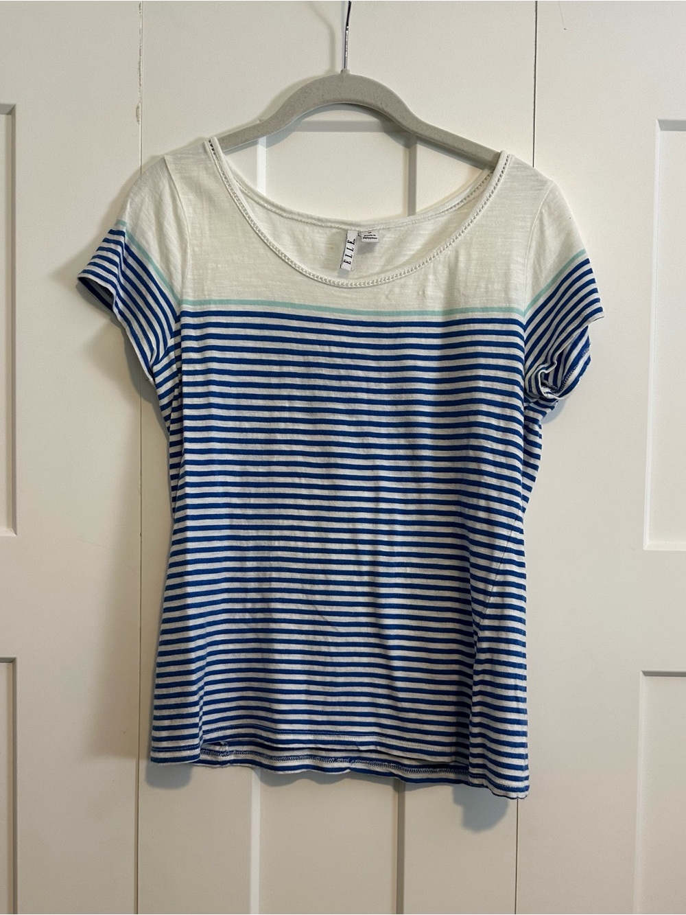 Elle Blue and White Striped Short Sleeve Tee